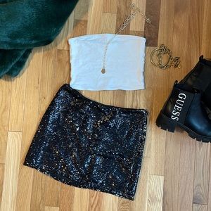 Black and silver sequin mini skirt